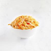 Egg Fried Rice · Perfectly seasoned fried rice with egg, bean sprouts, carrots, onions and peas.