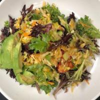 Napa Cabbage Salad · Napa cabbage, mixed greens, carrots, radicchio, tomatoes, cucumber, avocado, Asian dressing.