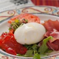Burrata Italiana · Best Seller. Served with prosciutto, arugula and tomatoes