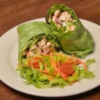 Olivia Wrap · Grilled chicken, vine ripe tomatoes, cucumbers, red onions, kalamata olives, feta cheese, ba...