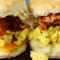 Bacon, Egg And Cheese Biscuit  · A hot buttery biscuit with bacon, egg and cheese.