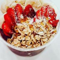 Peanut Butter & Jelly Surprise · Strawberry, peanut butter, grapes, topped with peanut butter, granola, and salted peanuts.