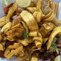 Havana Sampler · Pork chunks, croqutas, tamal, fried plantains, fried shrimp.
