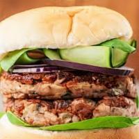 Vegan Burger · Beyond patty, tomatoes, vegan cheese, alfalfa, mayo vegan.