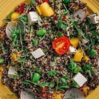 Quinoa Salad · Rainbow quinoa, mix greens, cherry tomatoes, cucumber, radish, queso fresco, vinaigrette dre...