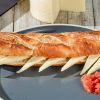 Bocata De Queso Manchego / Manchego Cheese Sandwich · Delicioso bocata de pan gallego con aceite de oliva virgen y queso manchego. / Delicious Gal...