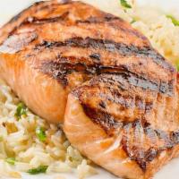 Salmon Dinner · Served with rice or potato, soup, and veggie of the day.