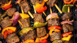 Beef Kebab · Rice, pickles, tomatoes, onions tahini sauce, pita bread hummus & baba ganoush.