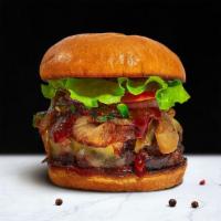 Whoopee Bbq Burger · American beef patty cooked and topped with swiss cheese, barbecue sauce, caramelized onions,...