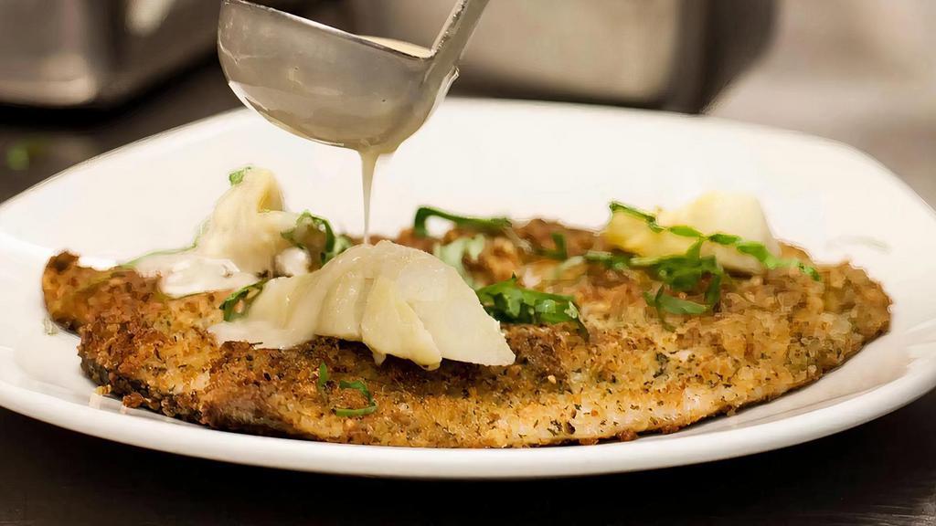Parmesan-Crusted Rainbow Trout · Parmesan-Crusted Rainbow Trout topped with artichoke hearts, fresh basil and lemon butter 790 Calories