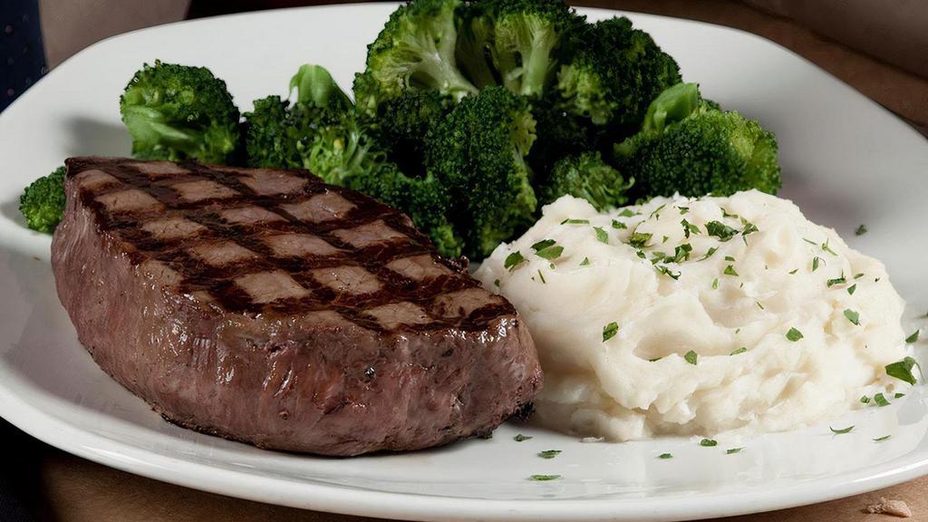 The Angler'S Sirloin Steak  · 7oz center cut sirloin seasoned and wood-grilled (220 cal)