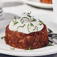 Carrot Lava Cake · Rich carrot cake with a cream cheese molten center, served warm, topped with whipped cream. ...