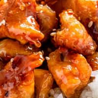 General Tso'S Chicken · Large size serve. With side of  white rice. Chunk chicken fried then sauteed in sweet and sp...