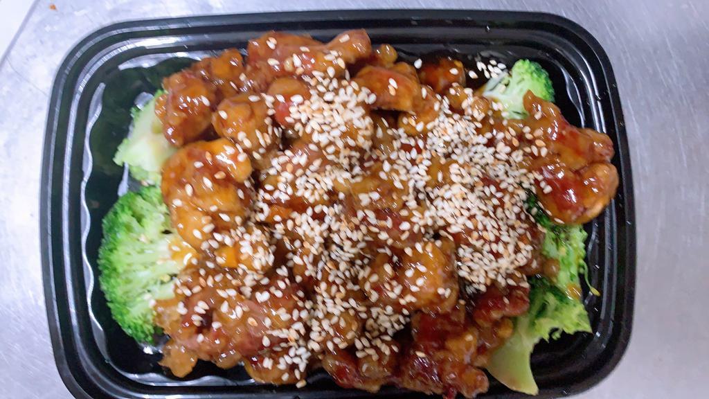 Sesame Chicken · Chicken in a sweet sauce served with sesame seeds.