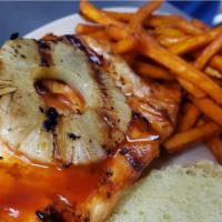 Grilled Chicken Hibachi · Our Juicy Grilled Chicken Breast covered in Teriyaki Sauce and BBQ Glaze then topped with a ...