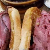 French Dip · This American Staple is a Hot sandwich made with our sliced Boar's Head Roast Beef, slightly...