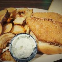Fried Fish Fillet Sandwich · Two Large pieces of Battered Cod served on a Freshly Baked Kaiser Roll with Curly Fries.
Add...