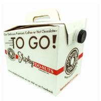 Coffee To-Go (96 Oz.) · Box container of HOT coffee that includes 8 cups and condiments.