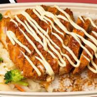 Chicken Katsu Teriyaki · Japanese style fried chicken with white rice and mix vegetables, topped with our signature F...