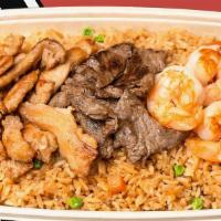 Triple Fuji Fried Rice · chicken, beef, and shrimp fried rice
