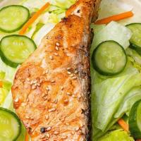 Salmon Salad · NEW! grilled salmon, lettuce, carrots, cucumber, ginger dressing