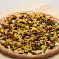 Everything · Bacon, banana peppers, beef, black olives, green peppers, ham, Italian sausage, jalapeno pep...