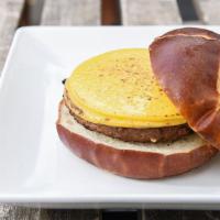Cheese Burger · Flame seared Beyond Burger with vegan cheese in a Pretzel Bun