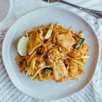Pad Thai · Rice noodles, eggs, scallion, bean sprout, lime and crushed peanut.