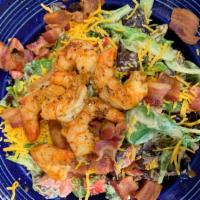 Shrimp Blt Salad · Meslcun greens topped with Blackened Shrimp, Smoked Applewood Bacon, Tomato, Shredded Chedda...