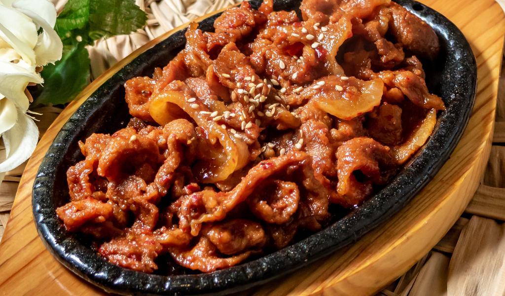 Spicy Pork / 제육구이 · Thinly sliced grilled pork belly marinated in spicy korean miso.
