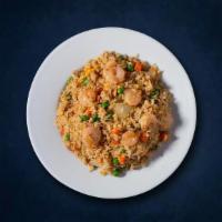 Judo Shrimp Fried Rice · Long grain aromatic rice wok tossed with shrimp, fresh mixed vegetables, and Indo-Chinese sa...