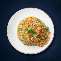 Judo Veggie Fried Rice · Long grain aromatic rice wok tossed with seasonal fresh vegetables and Indo-Chinese sauces.