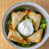 Spanakopita · Homemade spinach and feta cheese served with tzatziki sauce.