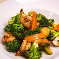 Ad8 Broccoli Dinner · Your choice of meat stir-fried with broccoli florets mushrooms and carrots in a savory brown...