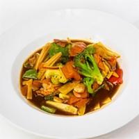 Ad6 Veggie Lover Dinner · Your choice of meat stir-fried with chef’s choice of an assortment of vegetables in a savory...
