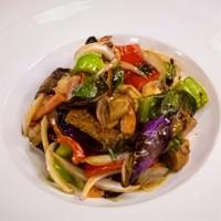 Ad10 Basil Eggplant W/ Tofu Dinner · Your choice of meat stir-fried with golden tofu, Chinese eggplant, bell peppers, carrots, on...
