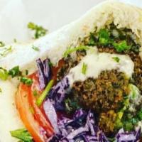 Falafel Pita · Ground chick peas, herbs, and spices.