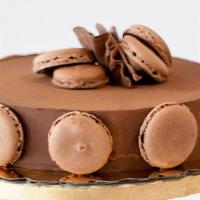 Alcazar Cake (Gluten Free) · This rich chocolate cake is gluten free and comes with its chocolate macarons shells and dec...