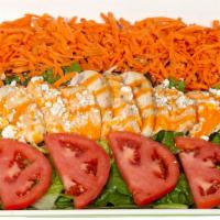 Buffalo Chicken Salad · Fresh baked chicken breast, buffalo sauce mixed with blue cheese dressing, mix green, tomato...