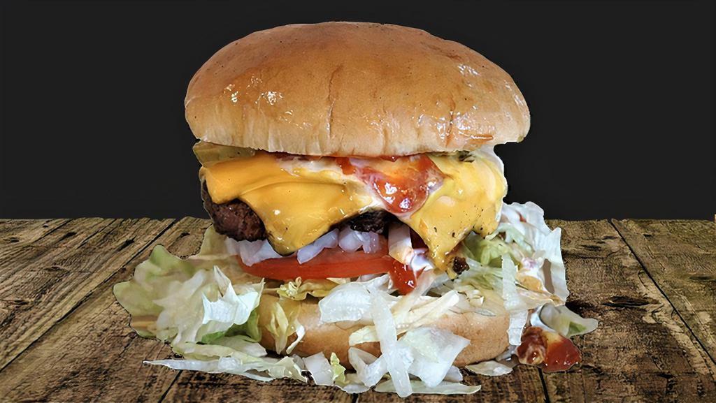 Backyard Burger · Cheese, lettuce, tomato onion, pickle ketchup, mustard, mayo.
