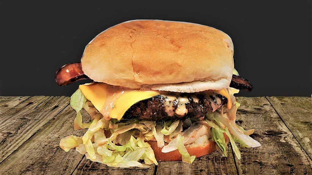 J'S Burger · Cheese, bacon, lettuce onion, BBQ bacon mayo.