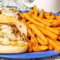 Philly Cheesesteak · Onions, peppers, provolone. Substitute Chicken for an Additional charge.