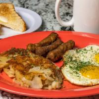 Denise'S Breakfast Special · 2 eggs, choice of bacon, sausage, ham or liver, potatoes or grits, toast or biscuit.