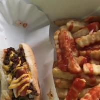 Foot Long Hot Dog Combo · Includes hot dogs, French fries and tea or fountain drink.