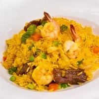Fr1 Saigon Fried Rice · In a sesame oil-based and light brown seasoning sauce, steamed jasmine rice is stir-fried wi...