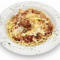 Spaghetti & Homemade Meatballs · Spaghetti, Marinara, Meatballs, Grated & Shaved Parmesan.
