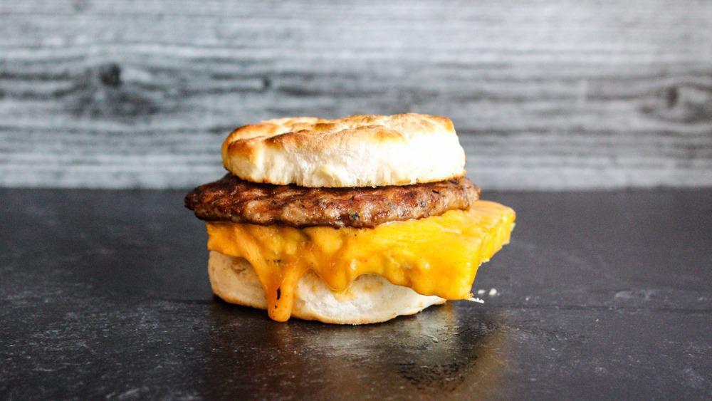 Sausage, Egg, And Cheese Biscuit · Farm fresh sausage, egg, and sharp cheddar cheese on a buttermilk biscuit.