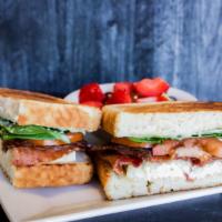 Brie-L.T. · Hickory Smoked Bacon, Brie, Tomato, Spinach, and Mayo on toasted Sourdough Bread.
