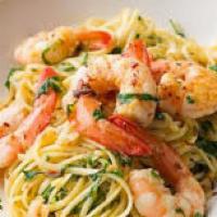 Shrimp Scampi · Sautéed shrimp with hearty amounts of garlic, onions, lemon, seasonings, cream, tossed with ...