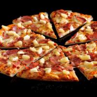 Hawaiian Pizza · Large oven-baked combines pizza sauce, cheese, cooked ham, and pineapple.
